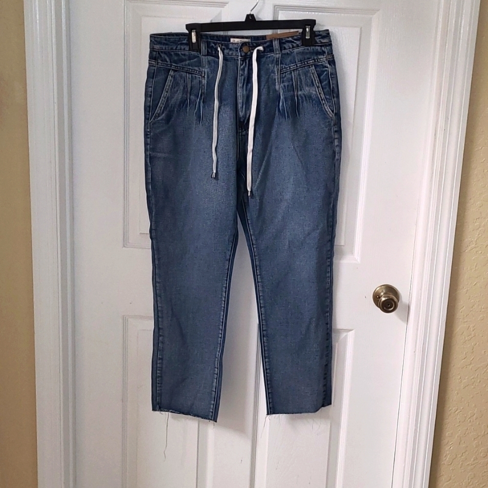 Blue Turtle Juniors Light Blue Washed Denim White Drawstring Waist Size 11